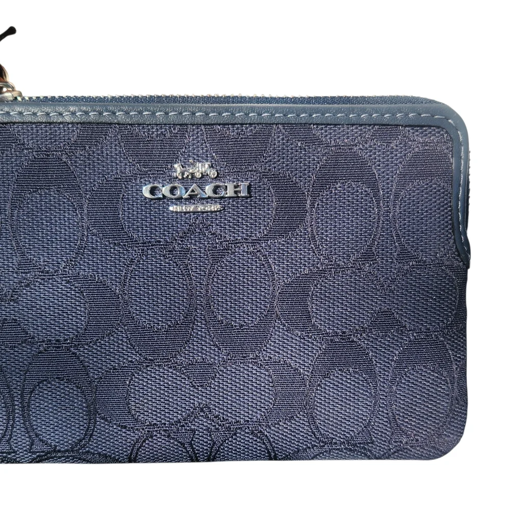 Coach Signature Jacquard Corner Zip Wrislet Denim